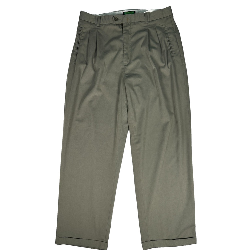 Zenith Vintage Men's Dress Pants 36x30 Olive Pleated Cuffed Slacks Belted Wear